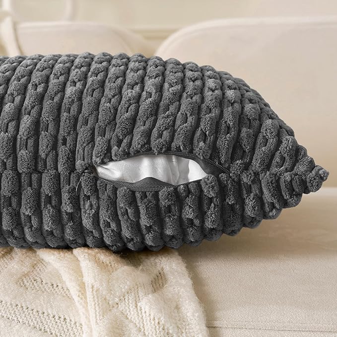 Set of 4 Dark Grey Decorative Throw Pillow Covers 18x18 Inch Corduroy Pillow Covers for Bed Couch Sofa Living Room Soft Square Cushion Cases