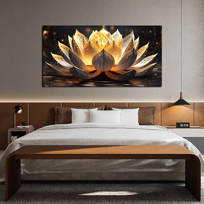 TYTAUPT Lotus Flower Wall Art Ror Living Room Large Size Gold and Brown Painting Wall Art Office 29 x 59 Inch Prints For Wall Decor For Beroom Women