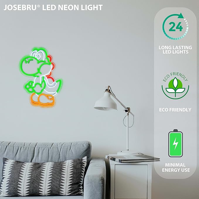 Anime Neon Sign Dinosaurs Neon Sign Dimmable LED Neon Lights for Bedroom Wall Decor Game Room Decor Mario Decor for Kids Boys Man Cave, Gifts for Mario Fans
