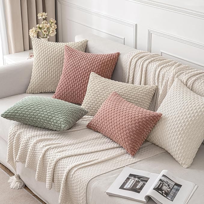 MIULEE Pack of 2 Decorative Throw Pillow Covers 24x24 Inch Soft Boho Striped Textured Corduroy Pillow Covers Modern Farmhouse Home Decor for Couch Bed Sofa Living Room Blush Pink