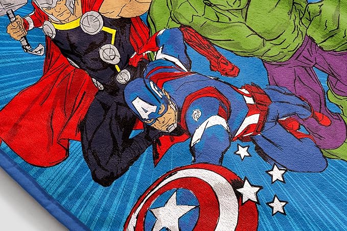 Jay Franco Kids Plush Throw Blanket – Soft & Cozy Fleece Throw for Bedroom & Couch Décor, Official Licensed Product, Blue - Avengers, 46x60 - Throw Blanket