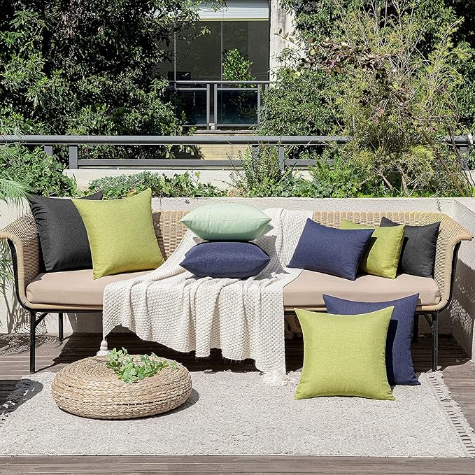 MIULEE Pack of 2 Decorative Outdoor Solid Waterproof Throw Pillow Covers Euro Sham Faux Linen Garden Farmhouse Cushion Cases for Summer Patio Tent Balcony Couch Sofa 22x22 Inch Navy