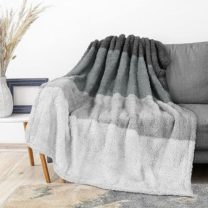 PAVILIA Sherpa Ombre Throw Blanket for Couch | Fuzzy Plush Cozy Microfiber Fleece Couch Blanket | Gradient Decorative Accent Throw | 60x80 Inches Charcoal Grey