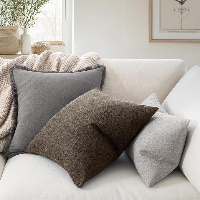 MIULEE Pack of 2 Decorative Linen Burlap Pillow Covers Farmhouse Boho Accent Euro Pillowcases Home Decor for Couch Sofa Bedroom Living Room 24x24 Inch Dark Brown