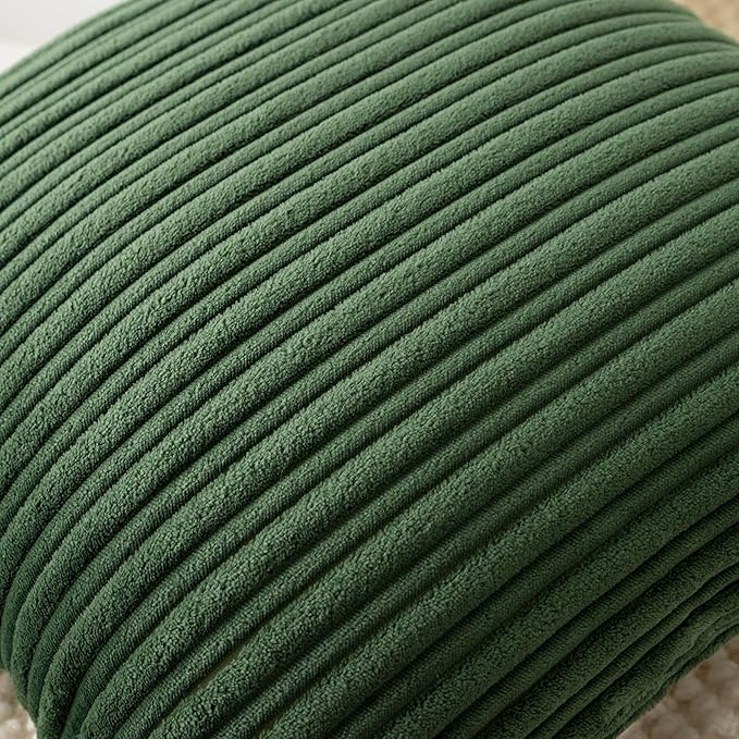 UGASA Velvet 20x20 Inch Soft Throw Pillow Cover Decorative Corduroy Striped Both Sides Solid Square Cushion Case Boho Farmhouse for Couch Bedroom Sofa Home, 1 Piece, Moss Green
