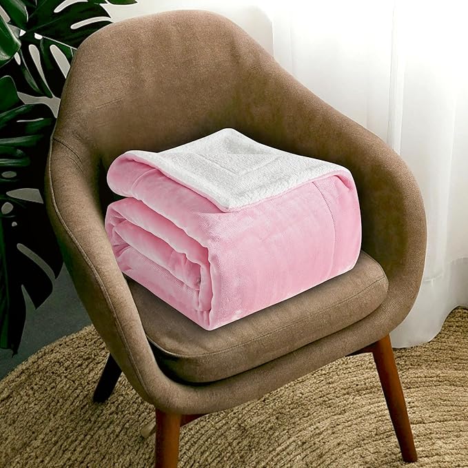 Mocassi Premium Ultra-Soft Flannel Fleece Sherpa Throw Blanket - Warm Cozy Reversible Plush Micromink Blanket for Couch, Bed and Sofa - Fluffy, Christmas Winter Bedding Gift, King, Light Pink