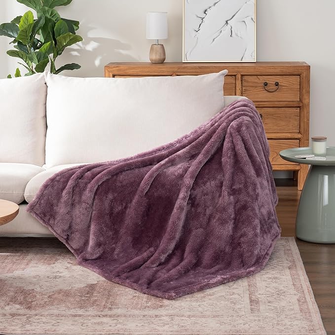 Berkshire Blanket Classic Extra-Fluffy™ Plush Throw Blanket, Soft Fuzzy Fluffy Long Hair Throw Blanket for Couch Sofa Bed, Plum Smoke, 50x60 Inches