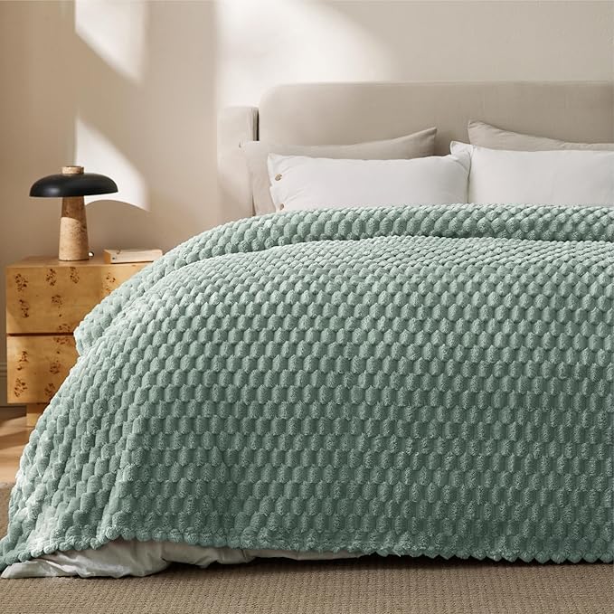 Bedsure Blanket Queen Size for Bed - 350GSM Fluffy Plush Bubble Blanket Queen Size for Home Room Decor, GentleSoft Cute Fleece Soft Cozy Gifts for Women Girls, Sage Green, 90x90 Inches