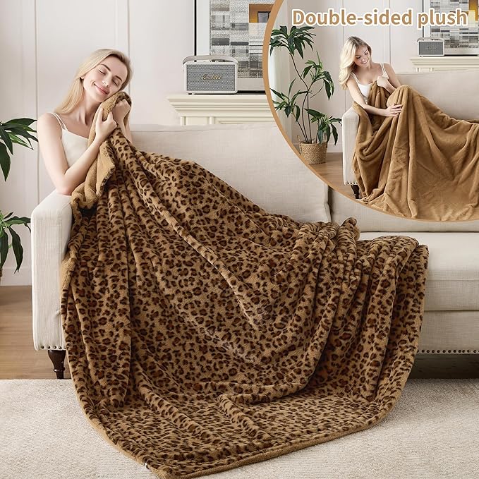 GALMAXS7 Cheetah Throw Blanket, Double-Sided Plush Fluffy - Luxury Faux Fur Leopard Print Blanket, Soft and Cozy Room Decor (60x80 Inches, Brown)