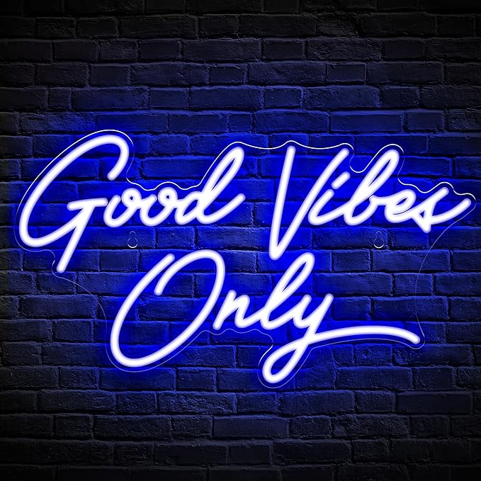 Kavaas Good Vibes Only Neon Signs for Wall Decor 17.7" x 9.9" | Blue Good Vibes Only LED Sign for Bedroom, Party, Bar, Salon - Best Gifts for Birthday, Christmas