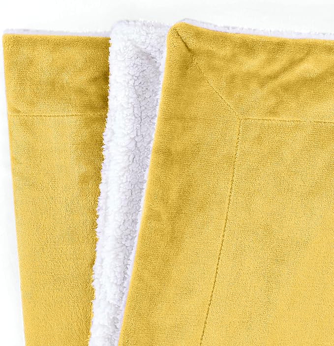 Mocassi Premium Ultra-Soft Flannel Fleece Sherpa Throw Blanket - Warm Cozy Reversible Plush Micromink Blanket for Couch, Bed and Sofa - Fluffy, Christmas Winter Bedding Gift, King, Yellow