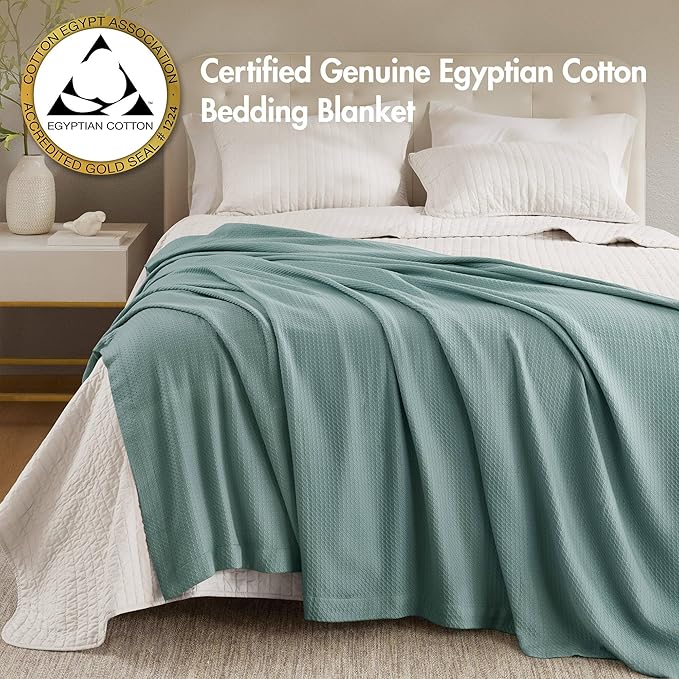 Madison Park 100% Egyptian Cotton Lightweight Summer Blanket, Breathable Waffle Knit Design, Soft Cozy All-Season Throw for Bed, Couch or Sofa, Teal King Size (108"x90")