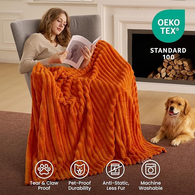 Joiedomi Orange Throw Blanket for Couch, Soft & Warm Orange Fleece Blankets Gifts for Women Mom, Cozy Cute Soft Throw 50x60 Inches