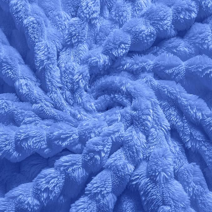 Vessia Flannel Fleece Throw Blanket(50x70 inch), 3D Jacquard Blue Fuzzy and Warm Blanket for Couch,Sofa,Bed,Chair, 300GSM Super Soft Touch Cozy Lightweight Throw for All-Season Home Decor