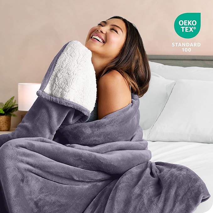 Bare Home Sherpa Fleece Blanket - Twin/Twin Extra Long - Blanket for Bed, Sofa, and Couch - Warm & Lightweight - Fluffy & Soft - Reversible (Twin/Twin XL, Dusty Purple)
