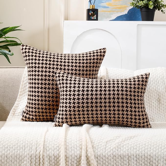 The Perfect Combination of AMAROTI Coffee Color and Gray, Exquisite Windmill Texture Pattern, 20X20 inch Farmhouse Living Room Sofa More Upscale Enjoy Jacquard Craft and Velvet Texture Fabric