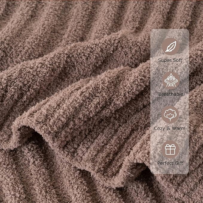 BATTILO Fluffy Soft Throw Blanket for Couch, Knit Fuzzy Plush Camel Throw Blankets, Cozy Warm Lightweight Blanket for Bed, Sofa, Home Decor, 50"x60"