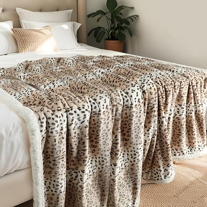 Electric Heated Blanket King Size 90"x100" - Microplush & Sherpa Fabric Dual-Sided, 9 Heat Settings & 10 Hours Auto Off, Cozy Warming Throw for Office or Bed, Machine Washable, Beige Leopard Print
