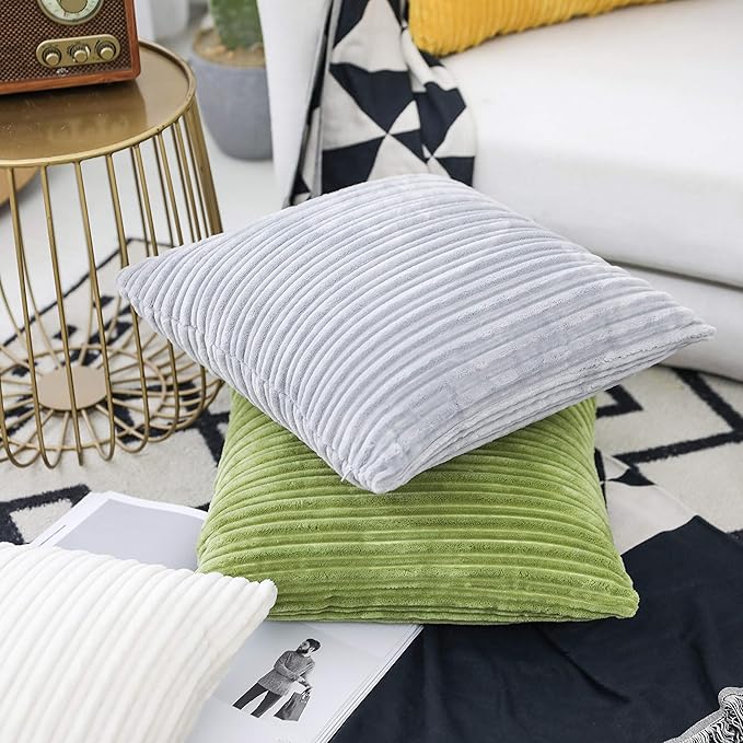 UGASA Velvet Pillow Covers Striped, Decorative Throw Cushion Case with Hidden Zipper for Home Couch/Bedroom/Car, Soft Cozy Solid Square, 1 Pack (20"x20", Light Grey)