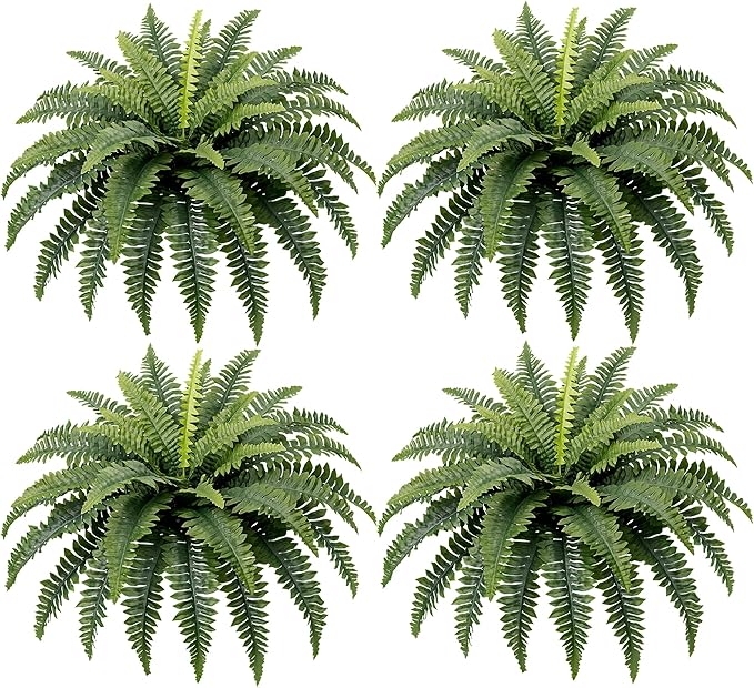 Fake Ferns, 35IN Realistic Fake Bush Plants, 4 Faux Ferns with 39 Fronds for Outdoors Garden Planter Porch Entrance Home Decor