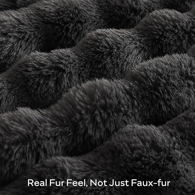 JELLYMONI Faux Fur Throw Blanket, Dark Grey Throw Blanket for Couch, Fuzzy Cozy Plush Bubble Bed Blanket, Thick and Warm Blanket, Queen (90" x 90")