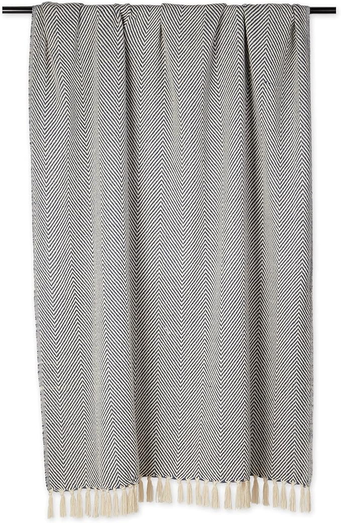 DII Rustic Farmhouse Cotton Chevron Blanket Throw with Fringe for Chair, Couch, Picnic, Camping, Beach, & Everyday Use, 50 x 60 - Urban Chevron French Blue