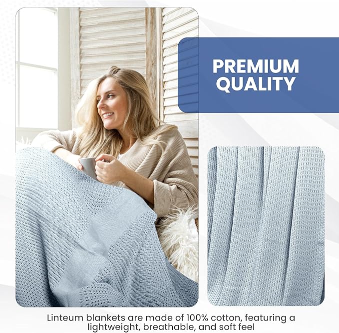 Linteum Textile Supply Leno Weave Ice Grey Blanket, Queen 100% Cotton, Lightweight, Warm, Fluffy, Premium and Durable Soft & Cozy Bed Blanket for Home, Couch, Sofa & Dorm, All Season Throw [90x90]