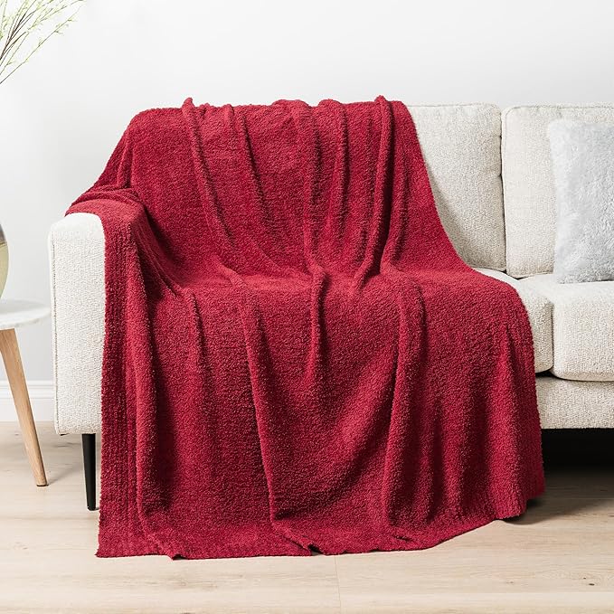 PAVILIA Super Soft Throw Blanket for Couch, Fluffy Cozy Lightweight Maroon Blanket, Large Fuzzy Warm Knit Blanket for Bed Sofa, Burgundy Red, 60x80