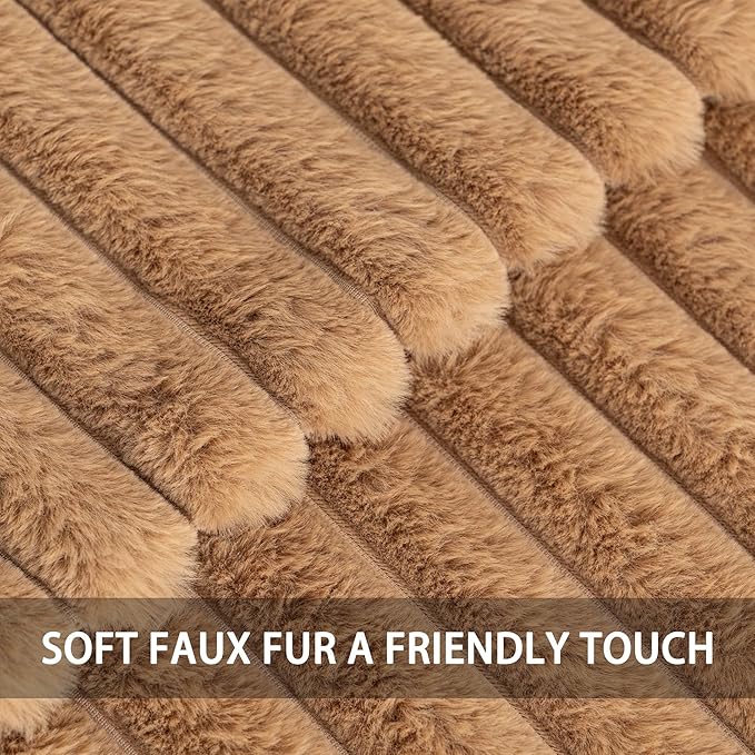Aegero Pack of 2 Faux Fur Christmas Throw Pillow Covers 20x20 Inch, Soft Plush Striped Neutral Couch Pillow Cover, with Velvet Back Modern Home Decor for Sofa Living Room Couch Bed Coffee