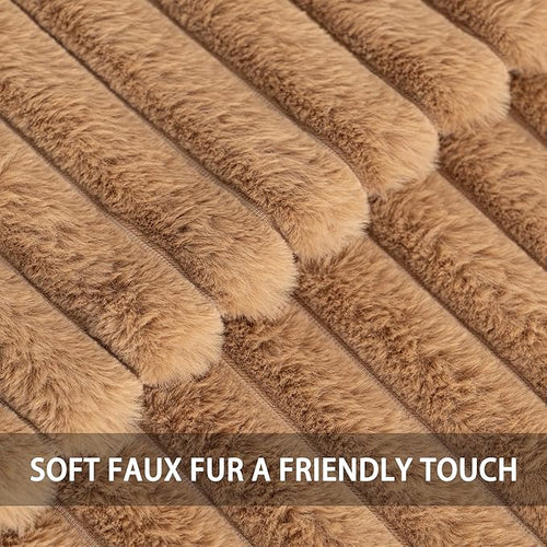 Aegero Pack of 2 Faux Fur Christmas Throw Pillow Covers 20x20 Inch, Soft Plush Striped Neutral Couch Pillow Cover, with Velvet Back Modern Home Decor for Sofa Living Room Couch Bed Coffee