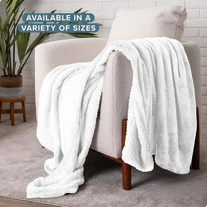 Bare Home Sherpa Fleece Blanket - Twin/Twin Extra Long - Blanket for Bed, Sofa, and Couch - Warm & Lightweight - Fluffy & Soft - Reversible (Twin/Twin XL, White)