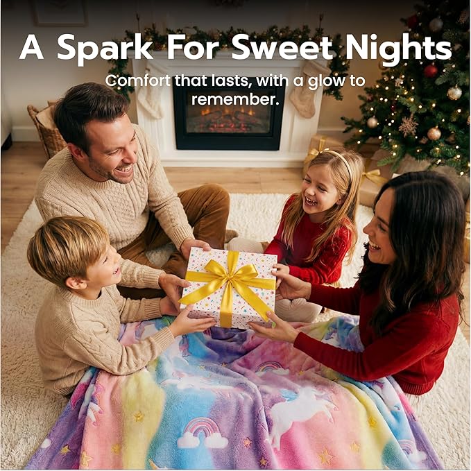 Joiedomi Glow in The Dark Blanket Unicorn Toys for Girls Age 2 3 4 5 6 7 8 9 10 11 12 Year Old Girl Gifts, Soft Cozy Flannel Kids Throw Blanket, Birthday Bedroom Decor 40"×60"