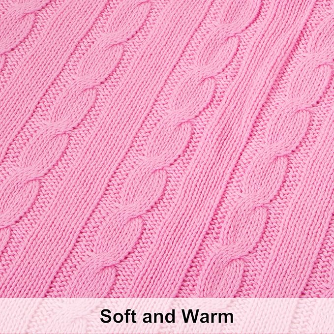 NTBAY 100% Pure Cotton Oversize (60x80) Cable Knit Throw Blanket, Super Soft Warm Knitted Throw Blanket for Bed, Sofa, Chair, Couch - Extra Cozy, Machine Washable, Comfortable Home Decor, Pink