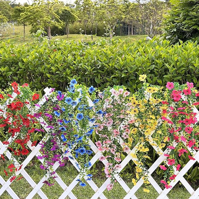 Artificial Flowers for Outdoors Spring Decor, 6 Bundles UV Resistant Realistic Fuax Silk Hanging Flowers, Fake Plants for Planter Indoor Outside Garden Porch Patio Balcony Yard Farmhouse
