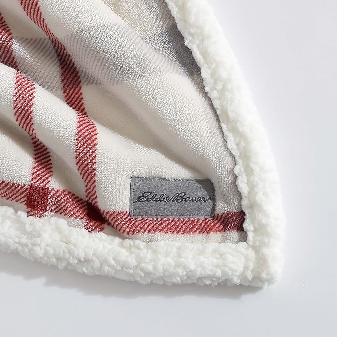 Eddie Bauer - Throw Blanket, Brushed Fleece & Plush Sherpa Bedding, Blanket for Couch & Bed (New Castle Red, 50" x 60")