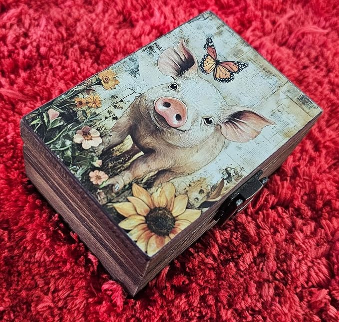 RK Collections Pig Trinket Box I Animal Jewelry Keepsake Box I Pig Lovers Gift Idea For Animals (4x2.75)