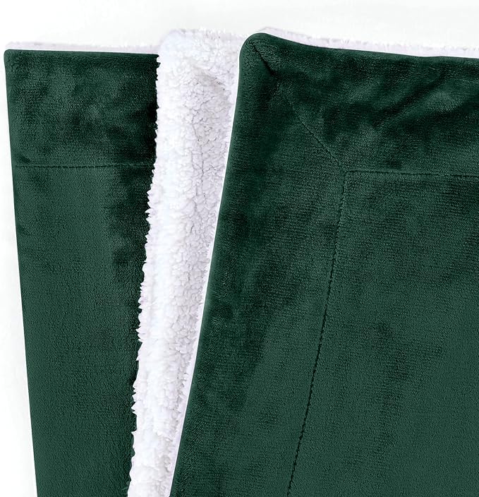 Mocassi Premium Ultra-Soft Flannel Fleece Sherpa Throw Blanket - Warm Cozy Reversible Plush Micromink Blanket for Couch, Bed and Sofa - Fluffy, Christmas Winter Bedding Gift, Full, Hunter Green