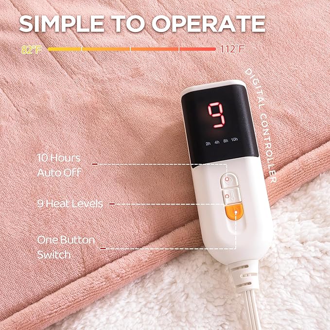 Heated Blanket Twin Size - Single Controllers Electric Blanket Twin with 9 Heat Settings & 10 Hour Auto Off,Overheat Protection,Machine Washable 62"x84" (Candy Pink)