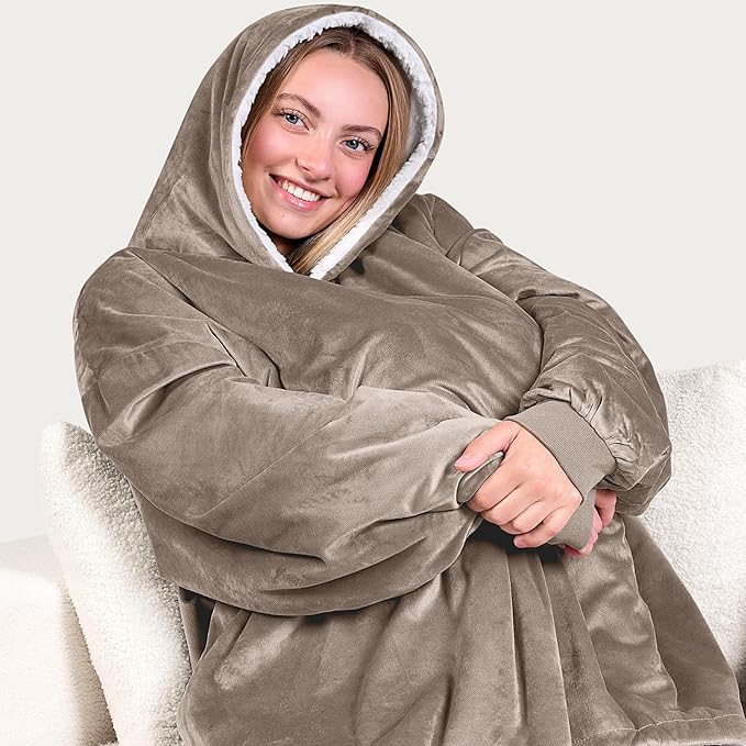 Bare Home Wearable Blanket Hoodie - Soft Plush Sherpa - Warm and Cozy - Oversized Wearable Blanket - Adult & Kid Sizes