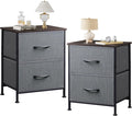 WLIVE Night Stand Set 2, Dresser and Nightstand Sets, Small Dresser for Bedroom with 2 Drawers, End Table with Fabric Bins for Closet, Bedside Furniture, College Dorm, Dark Grey
