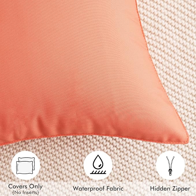 MIULEE Pack of 2 Decorative Outdoor Waterproof Pillow Covers Square Garden Cushion Sham Throw Pillowcase Summer Shell for Patio Tent Couch 20x20 Inch Coral Red