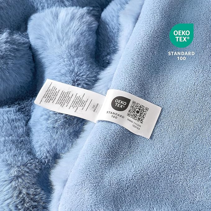 Cozy Bliss Faux Fur Bubble Throw for Couch, Fuzzy Soft Plush Thick Blanket for Sofa Bed Gift, 50x60 Inches Misty Blue