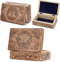 Ajuny Wooden Jewelry Box - Hand Carved Mango Wood Tree of Life Celtic Carving Decorative Multipurpose Keepsake Box, Treasure Chest Memory Box Organizer Travel Trinket Holder Case Gifts - 8x5 Inch