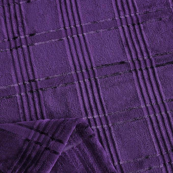 Super Soft Flannel Throw Blanket 50x60 Inches, Premium Checkered Jacquaed Silky Fleece Lightweight Bed Blanket All Season Use, Pueple Strip, 50"x60"