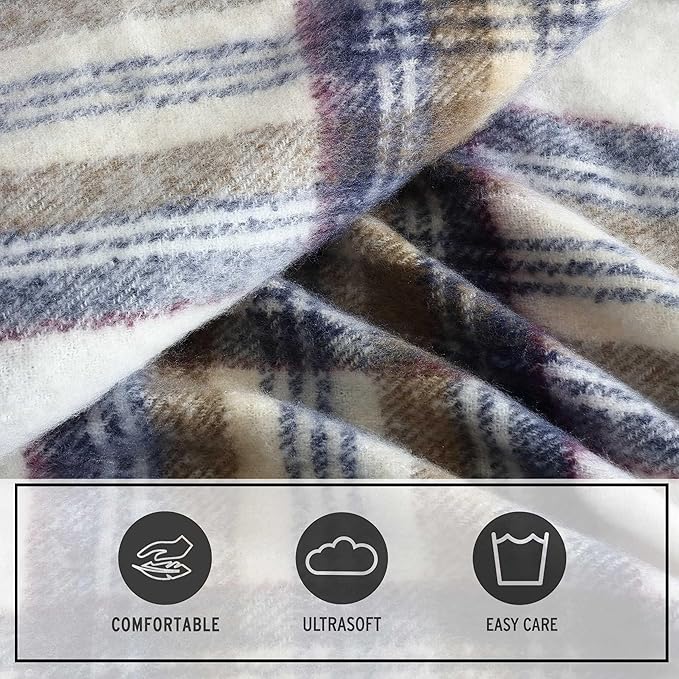 Eddie Bauer - Throw Blanket, Faux Mohair Plaid Bedding with Ultra-Soft Yarn-Dyed Construction, Throw Blanket for Couch or Bed (Edgewood Plaid Beige, 50" x 60")