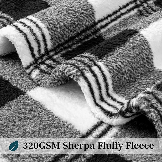 PAVILIA Sherpa Throw Blanket for Couch Sofa, White Black Fluffy Warm Plush Blanket for Twin Bed, Cozy Super Soft Lightweight Throw, Fuzzy Decorative Blanket, All Season Home, 60x80