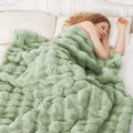 Comelady Faux Rabbit Fur Throw Blanket,Soft Fluffy Thick Bubble Blanket for Couch Bedroom Living Room Decor-Lightweight Cozy Fuzzy Plush Twin Blanket for Women Men,New Sage Green,60"×80"