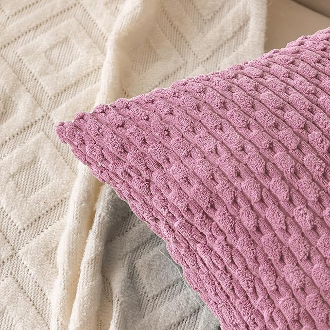 Set of 4 Pink Decorative Throw Pillow Covers 16x16 Inch Corduroy Pillow Covers for Bed Couch Sofa Living Room Soft Square Cushion Cases