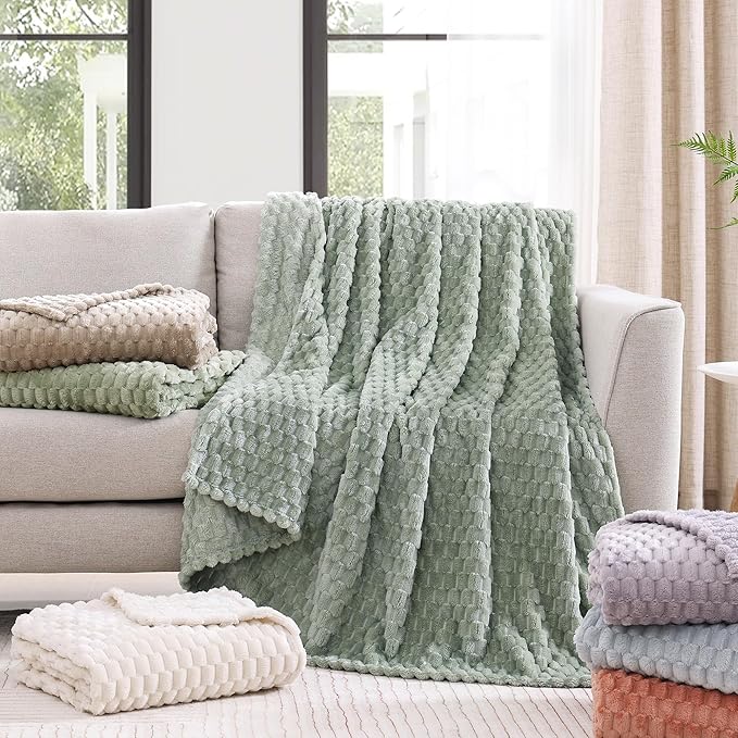 Monbix Light Sage Green Fleece Throw Blanket for Couch- Room Decor Soft Cozy Blankets for Women, Lightweight Fuzzy Fleece Flannel Bed Blanket Suitable for All Seasons(60"×80",Light Sage Green)