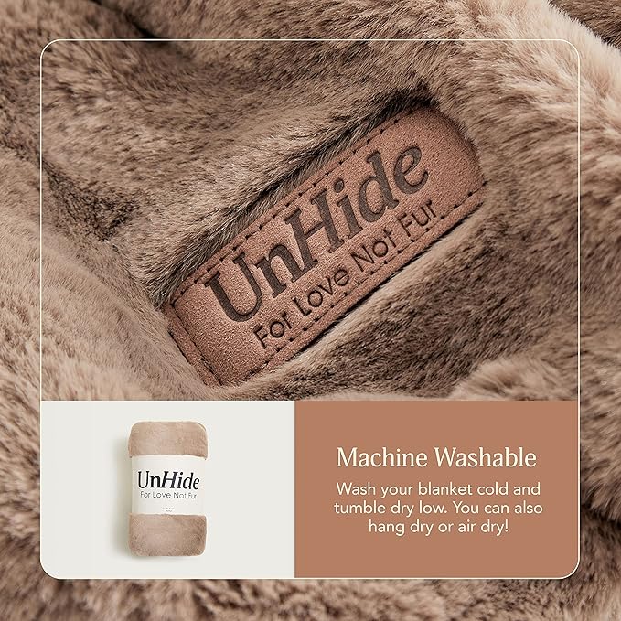 UnHide Cuddle Puddle - Faux Fur Blanket - Oversized, Lightweight, Extra Soft Blanket - Machine Washable - Add a Layer of Softness to Any Bed or Couch - 100” x 100” - Mocha Shar Pei